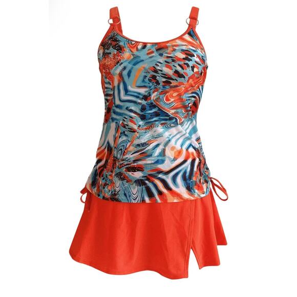 NWOT Summer Hawaiian Tropical Print Beach Tankini  Skort Bathing Swimsuit 4XL - Picture 7 of 13